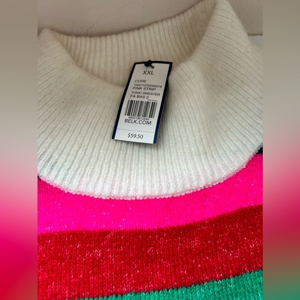 NWT CROWN & IVY BOLD STRIPED MOCK NECK SWEATER Sz.XXL SOFT, PULLOVER,FALL/WINTER - Picture 5 of 8